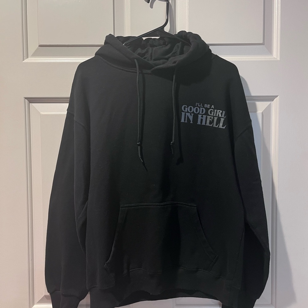 Black Graphic Pullover Hoodie with 'I'll Be A Good Girl In Hell' Print